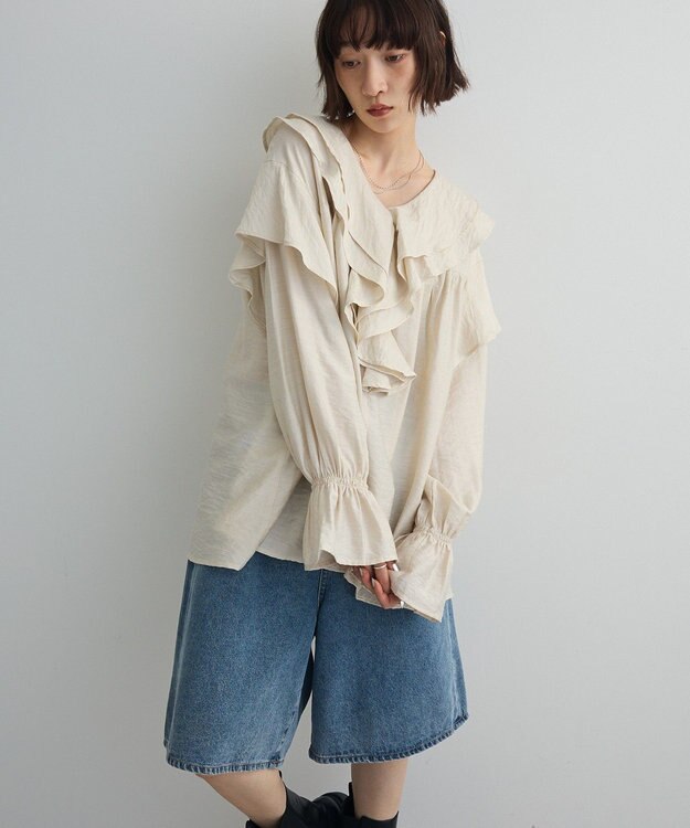 Green Parks ビッグカラーフリルブラウス Off White
