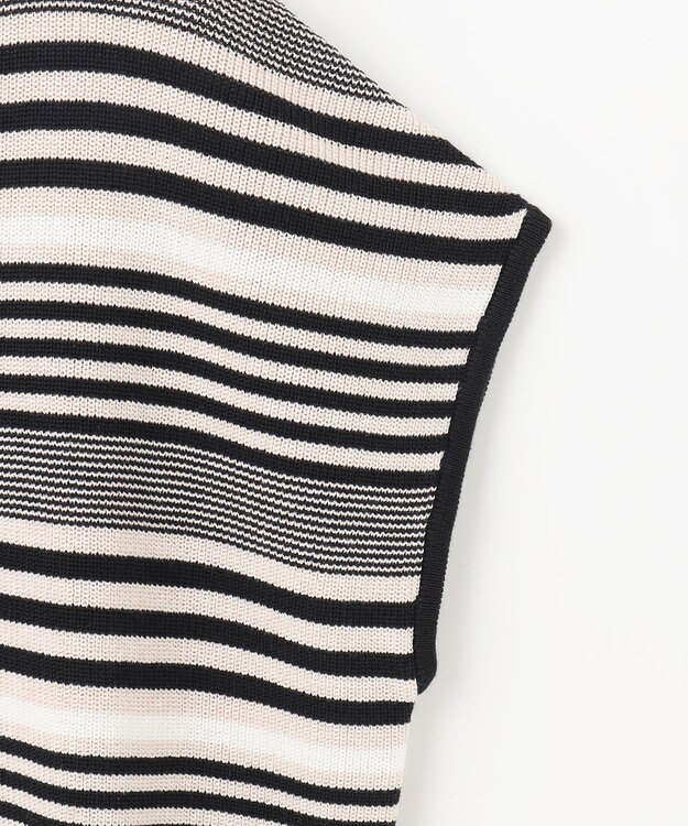 23区 S 【洗える】コットンアセテート バックボタン ニット ブラックボーダー