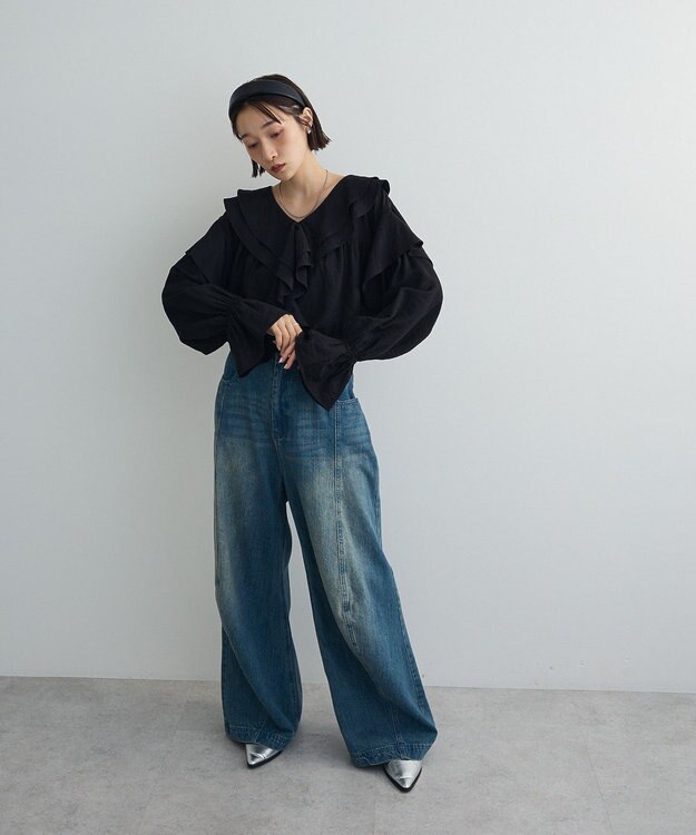 Green Parks ビッグカラーフリルブラウス Black