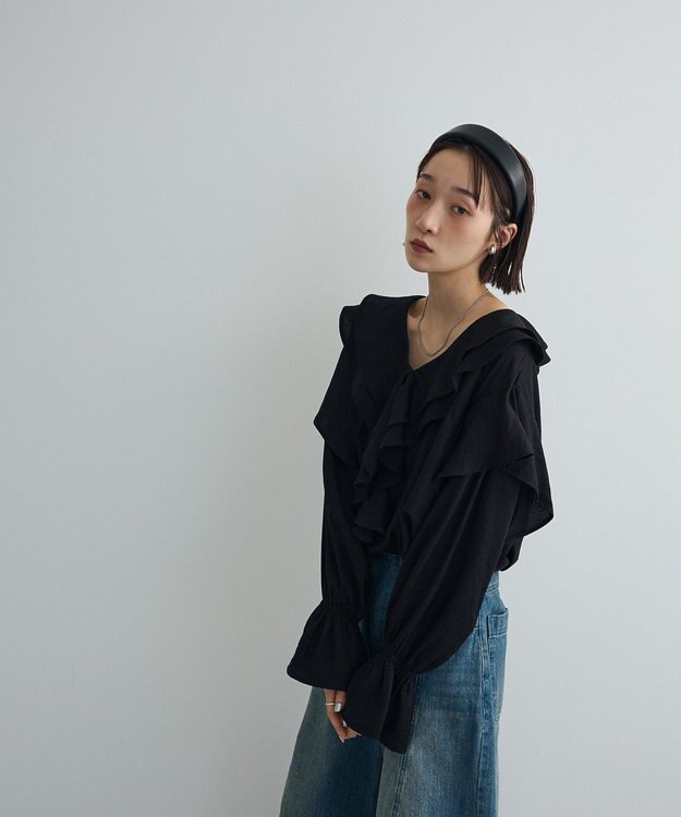 Green Parks ビッグカラーフリルブラウス Black