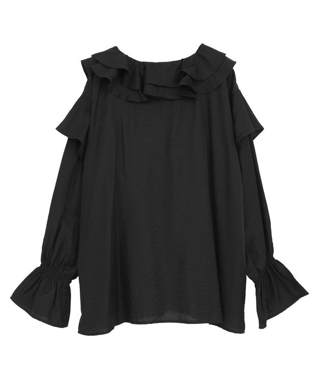 Green Parks ビッグカラーフリルブラウス Black