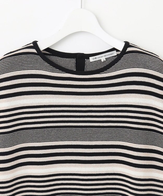 23区 S 【洗える】コットンアセテート バックボタン ニット ブラックボーダー