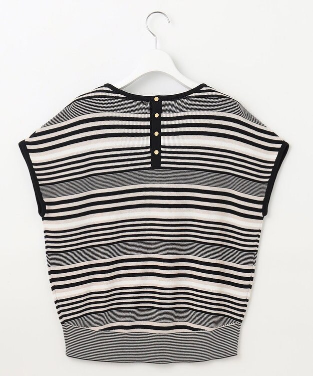 23区 S 【洗える】コットンアセテート バックボタン ニット ブラックボーダー