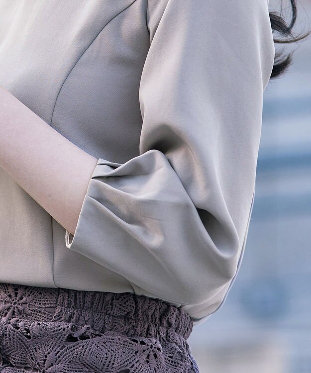 Tiaclasse L 【ダブルストレッチ】【洗える】タックパフ袖ブラウス グレー