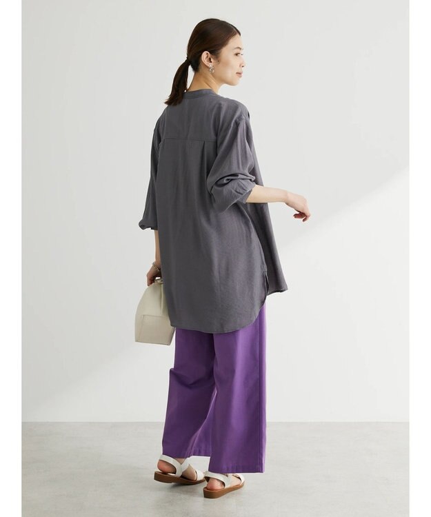 Green Parks 綿麻混タックストレートワイドパンツ Deep Purple