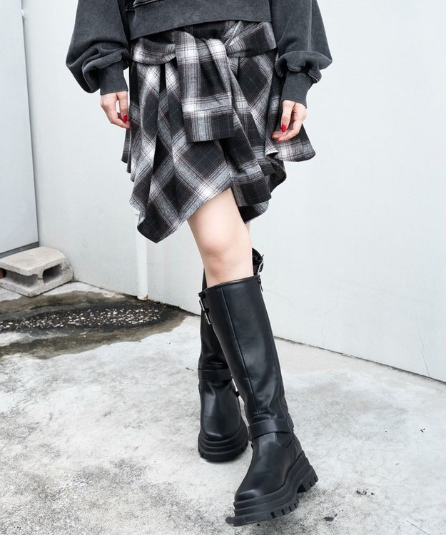 WEGO ネルシャツライクイレヘムミニスカート ブラウン