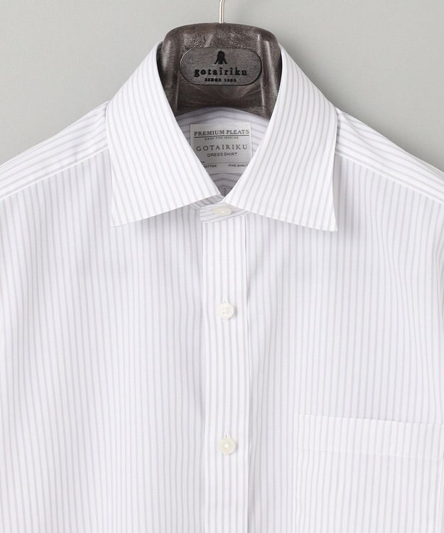 GOTAIRIKU 【形態安定】PREMIUMPLEATS_セミワイドカラー 通年ドレスシャツ（ストライプ） ライトグレーストライプ