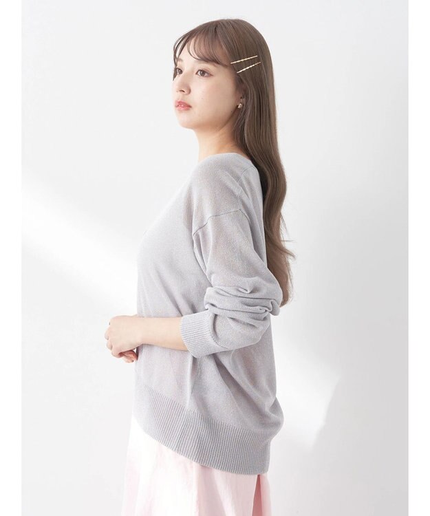 earth music&ecology ラメ入りニットカーディガン Light Gray