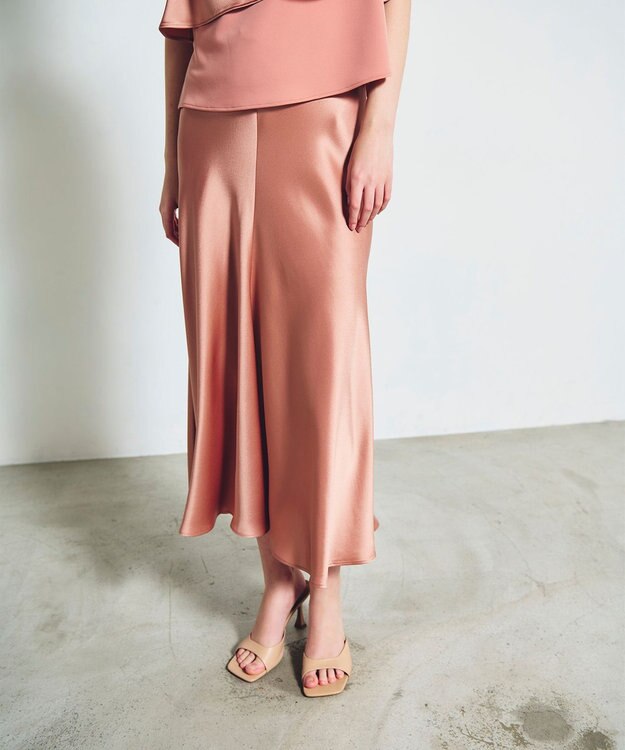 GRACE CONTINENTAL サテンバイアスロングスカート オレンジ