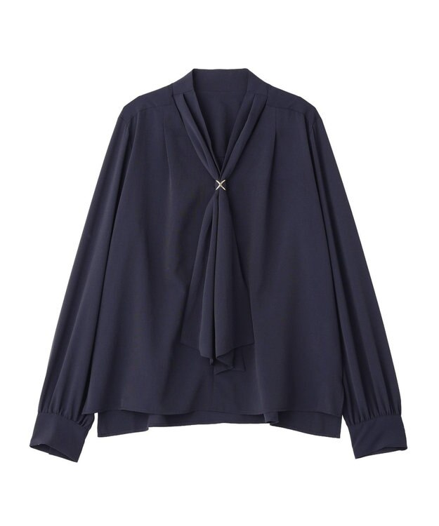 YECCA VECCA スカーフリング付きボウタイブラウス Navy