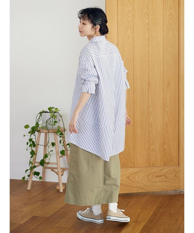 CRAFT STANDARD BOUTIQUE イージーケアコクーンポケ付きチュニック Stripe White