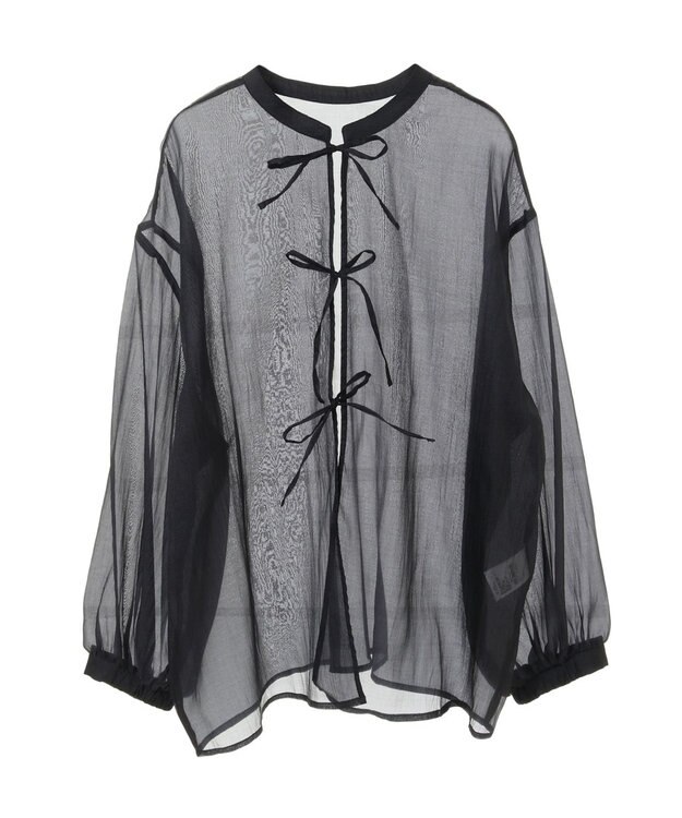 earth music&ecology シアーリボンシャツ Black