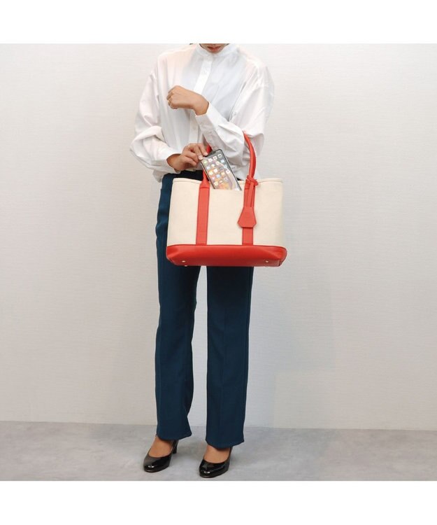 UNBILLION cachecache ショルダー付きパーテーションキャンバストートL レッド