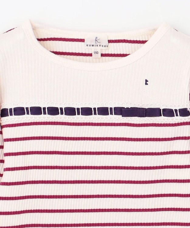 組曲 KIDS 【110-140㎝】レースボーダー トップス ラズベリー系1