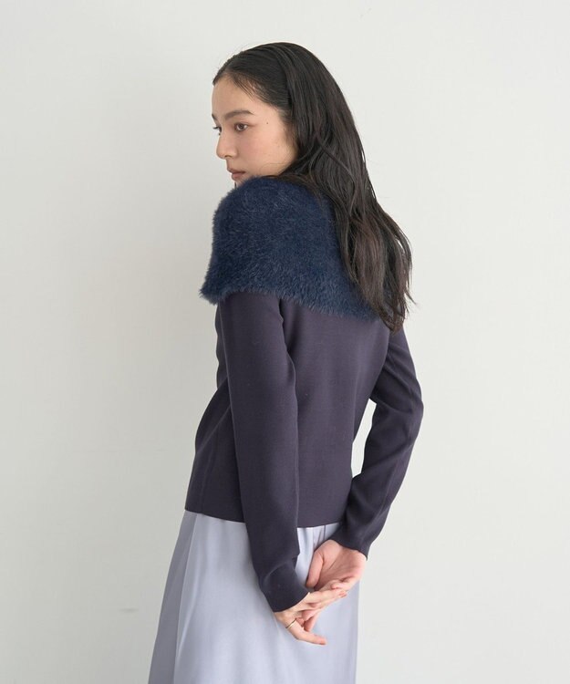 YECCA VECCA ファーMIXオフショルニット Navy