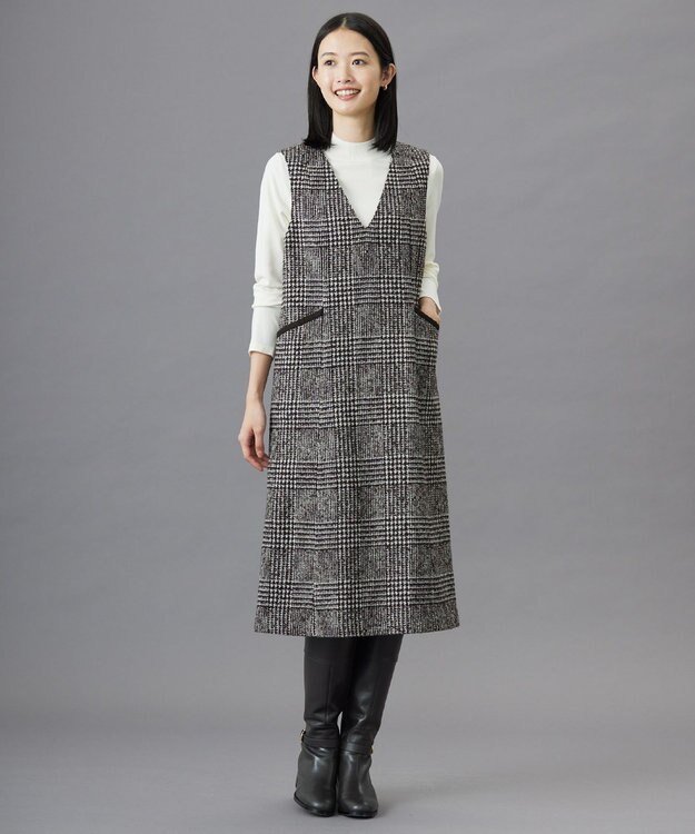 J.PRESS LADIES L ウールシルクツイードグレンチェック ジャンパースカート ブラウン系3