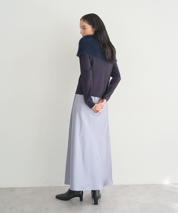 YECCA VECCA ファーMIXオフショルニット Navy