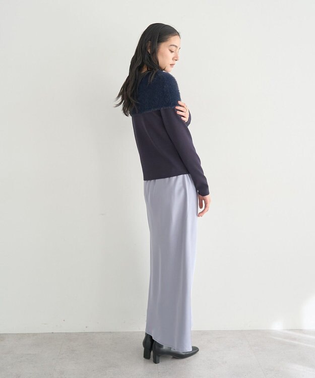 YECCA VECCA ファーMIXオフショルニット Navy