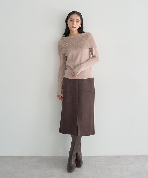 YECCA VECCA ファーMIXオフショルニット Beige