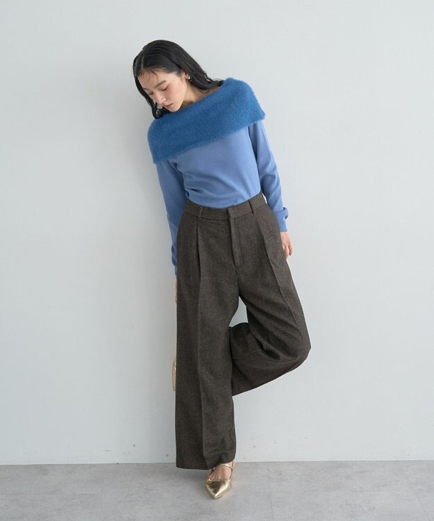 YECCA VECCA ファーMIXオフショルニット Blue