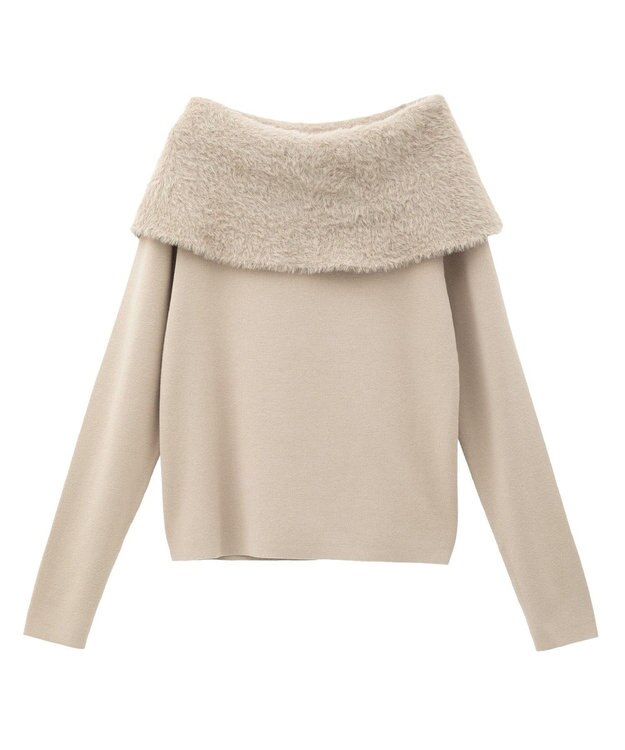 YECCA VECCA ファーMIXオフショルニット Beige