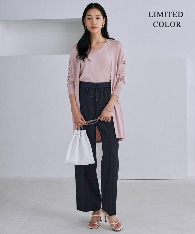 ICB 【洗える】シンセティックハイゲージ ロングカーディガン ピンク系[WEB限定]