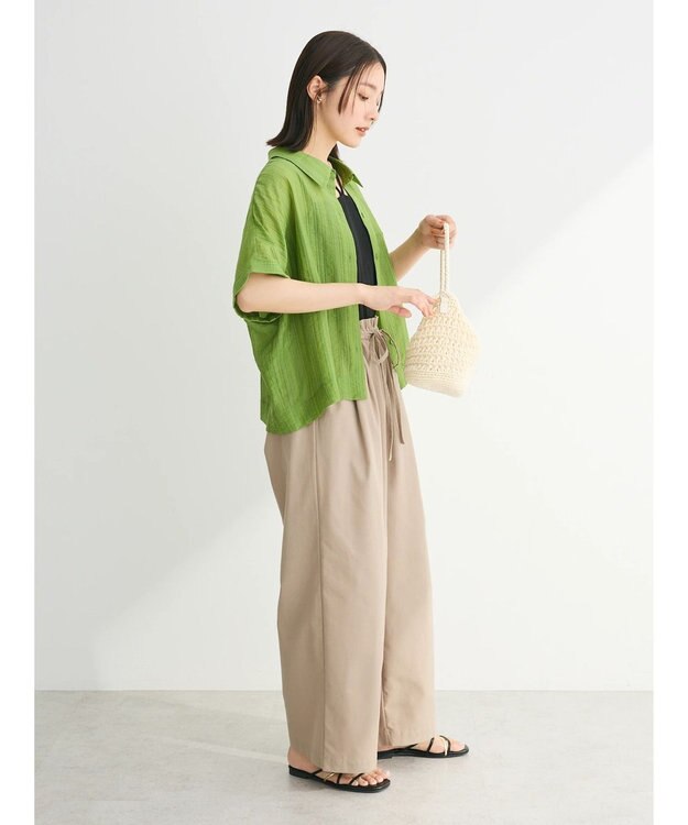 Green Parks シアーストライプショート丈シャツ Green