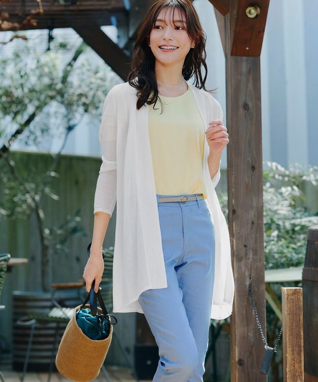 Tiaclasse L 【洗える】シアーチェック柄パフスリーブブラウス イエロー