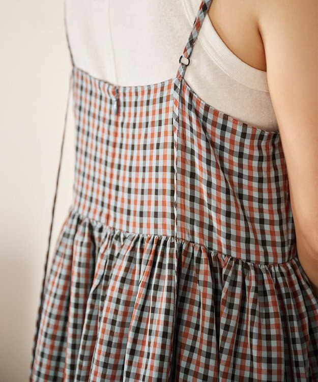 #Newans ボリュームチェックキャミワンピ ブルーチェック