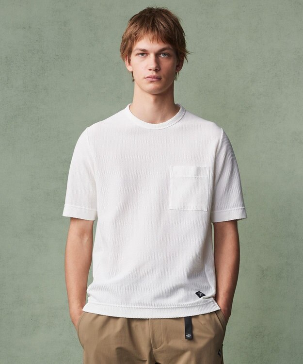 JOSEPH ABBOUD MOUNTAIN 【MADE IN JAPAN/吸水速乾】ダイヤモンドワッフル アウトドア Tシャツ ホワイト系