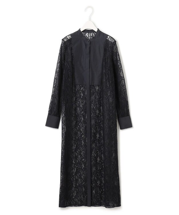 ICB 【洗える】ナイロンラッセルレース シャツワンピース ブラック系