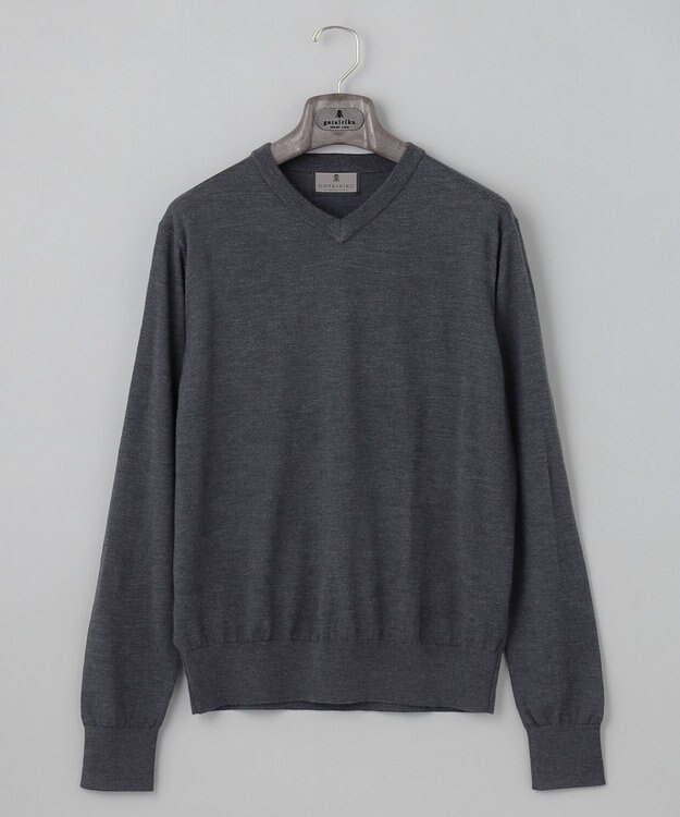 GOTAIRIKU オリジナル設計【洗える/チクチクしにくい/ピリングしにくい】イタリア糸 ハイゲージ Ｖネックニット_WOOL100% グレー系