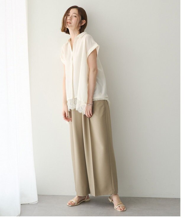 YECCA VECCA 裾レーススキッパーシャツ Off White
