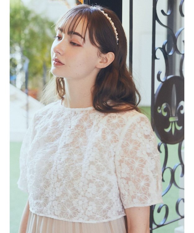 earth music&ecology ＳＥＴ２点　オーガンジー刺繍＋プリーツワンピース Beige