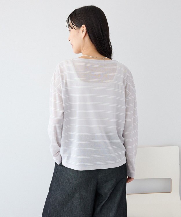 CRAFT STANDARD BOUTIQUE シアーボーダーヘンリーネックロンT Light Gray
