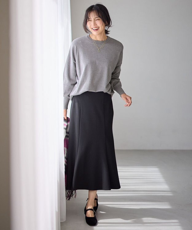 ANY 【ウエストゴム】ライトツイードマーメーイドスカート ブラック