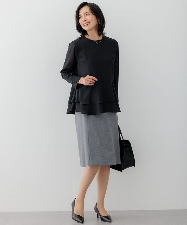 23区 【洗える】テプラマットシフォン ブラウス ブラック系