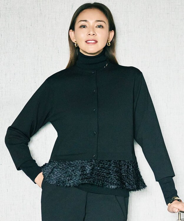 自由区 S 【SHIHOさん着用】ジャカードコンビ カーディガン ブラック