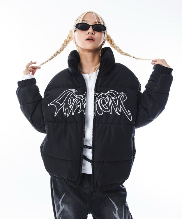 WEGO 【ユニセックス着用ITEM/MLサイズ展開】パファーグラフィックブルゾン ブラック