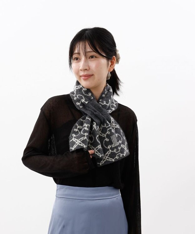 AURORA 【 LANVIN COLLECTION（ランバン コレクション） 】カシミヤ100%ニットキャンディーマフラー(WASH) ミディアムグレー
