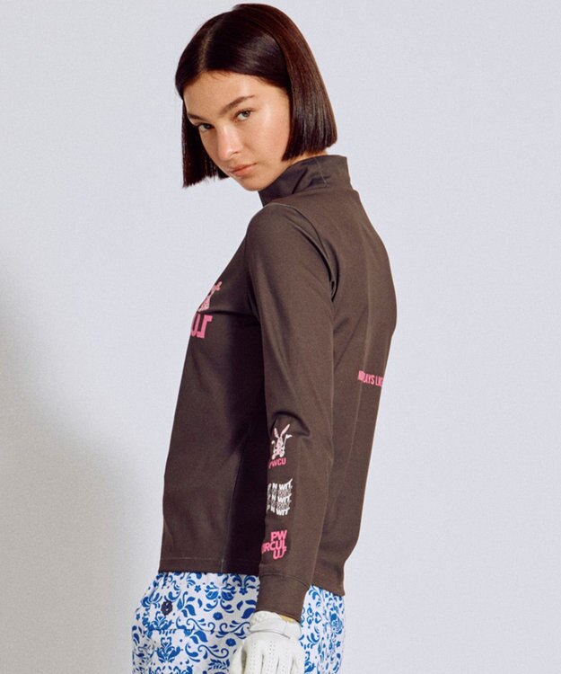 PW CIRCULUS 【吸水速乾 / UV遮蔽率99.5% UVカット / ストレッチ】【WOMEN】ラビットグラフィック ロングスリーブモックT ゴルフウェア レディース ダークブラウン系