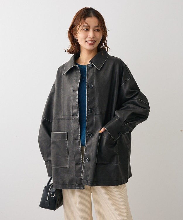 Green Parks ・ＥＬＥＮＣＡＲＥ　ＤＵＥ　フェイクレザーカバーオール Black