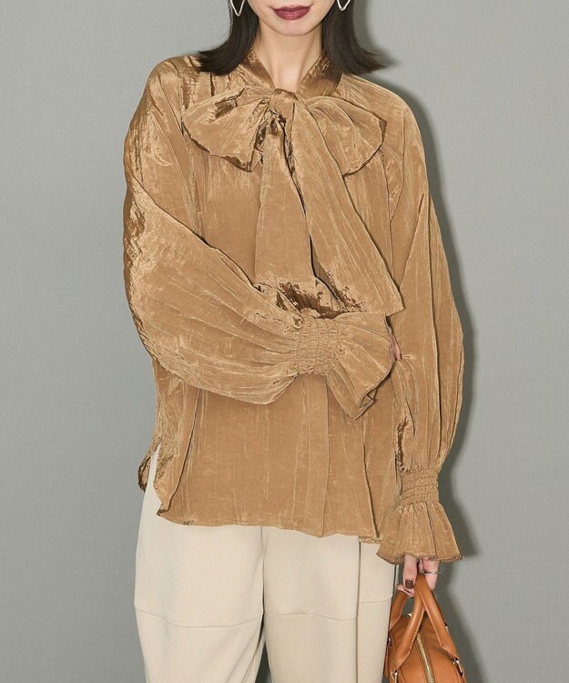 Green Parks ボウタイリボンブラウス Brown