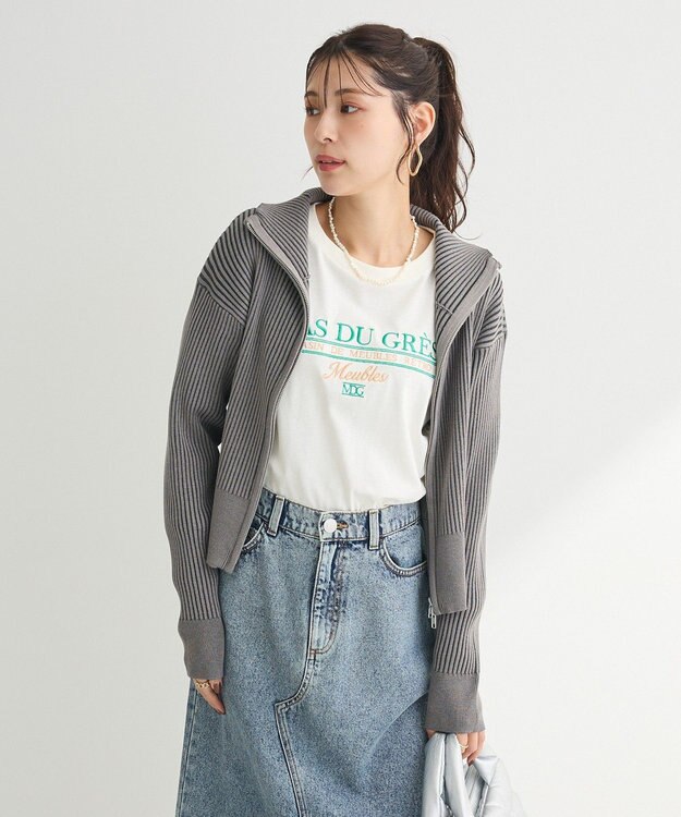 Green Parks 配色リブＺｉｐニットカーディガン