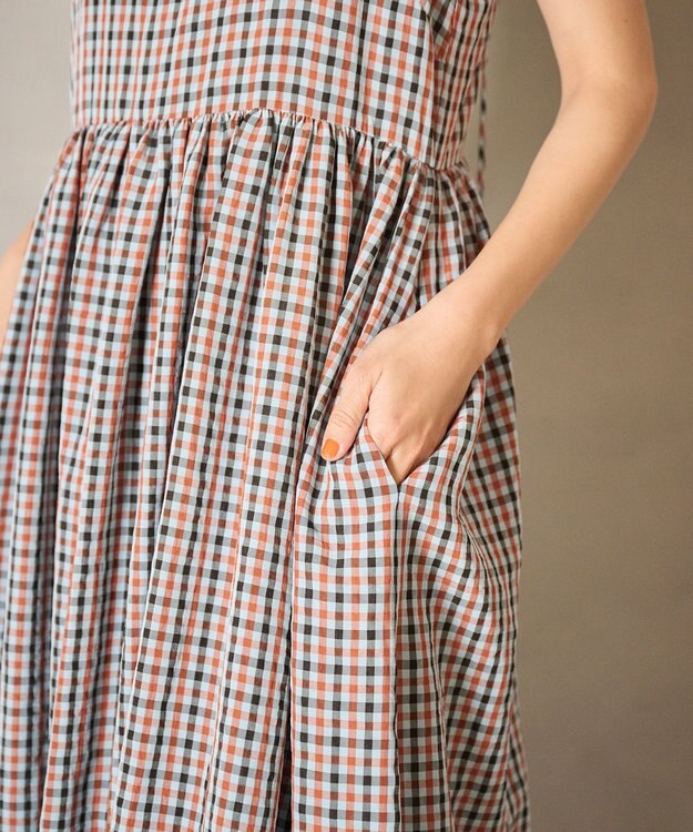 #Newans ボリュームチェックキャミワンピ ブルーチェック