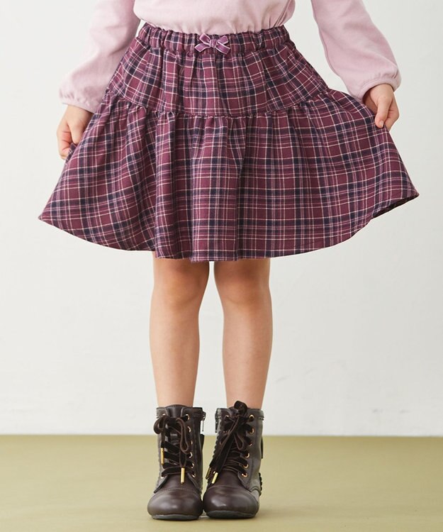 ANY KIDS チェック柄/アニマル柄スカパン ボルドー系チェック