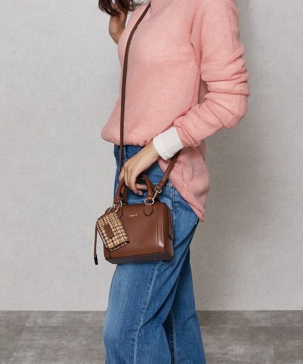style code 【Ungrid/アングリッド】ケースチャーム付　チェックコンビ ミニボストンバッグ キャメル