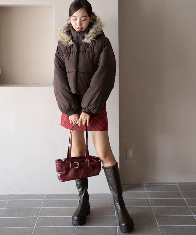 WEGO 【25年秋冬新作/SMサイズ展開】2WAYファーフードショートパファーブルゾン ブラウン