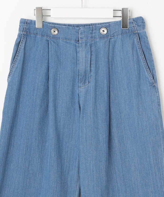 J.PRESS LADIES L 【洗える】5ozバージラコンパクト ワイド パンツ ダルブルー系