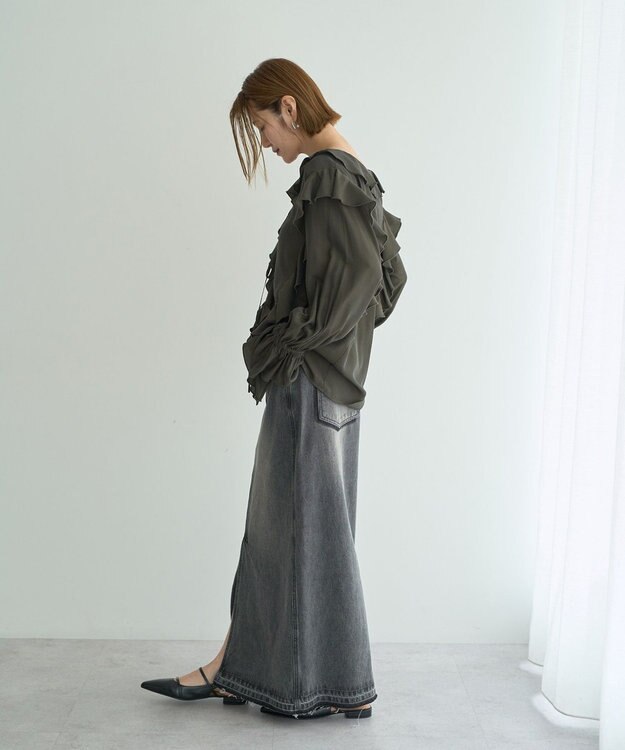 YECCA VECCA ラッフルリボンロングブラウス Dark Khaki